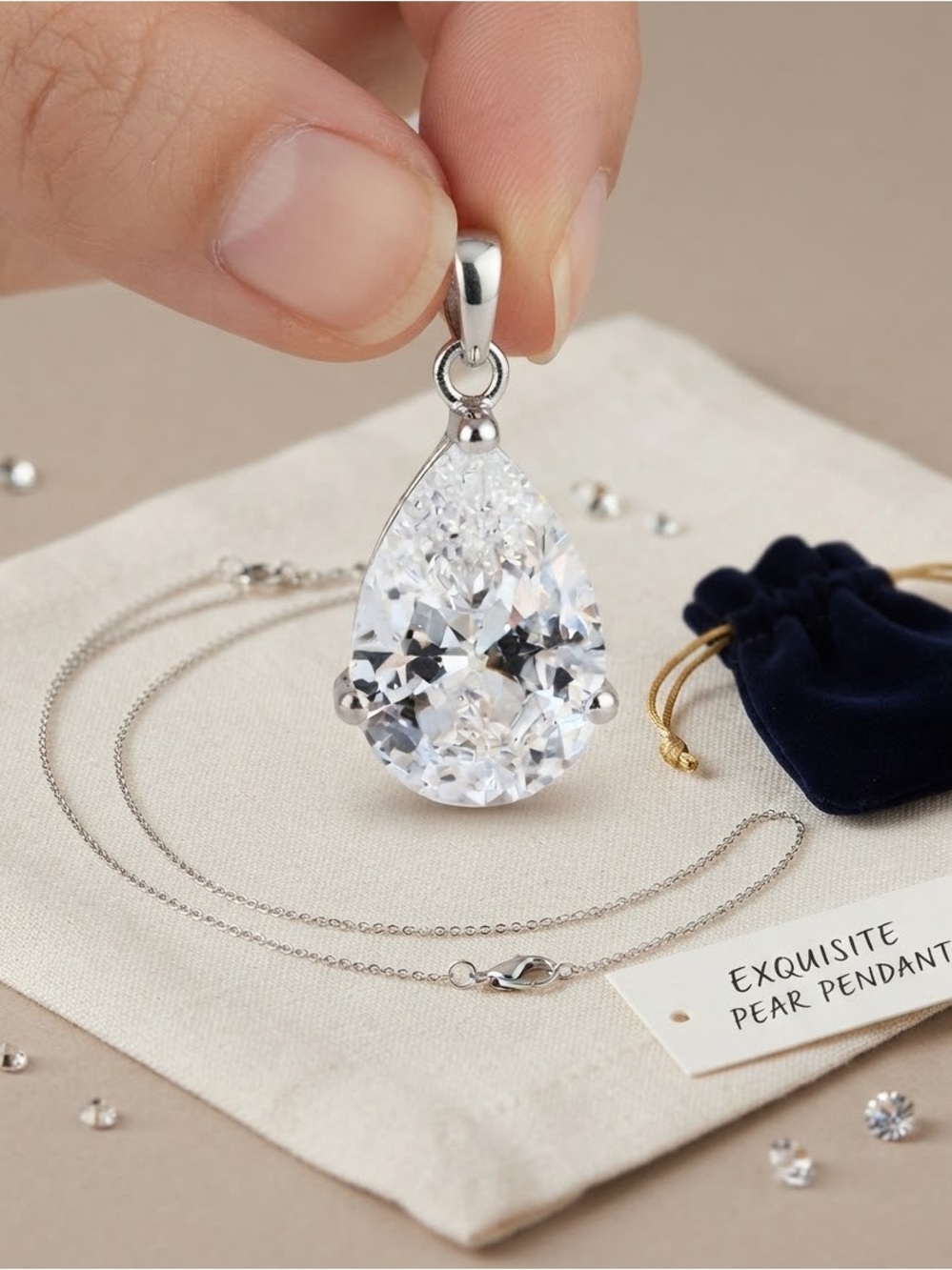 Source Unknown White Teardrop Crystal Pendant Necklace